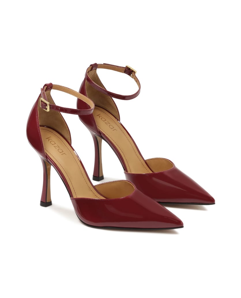 Kazar-Kastanienbraune-halboffene-Pumps-aus-Lac-rot