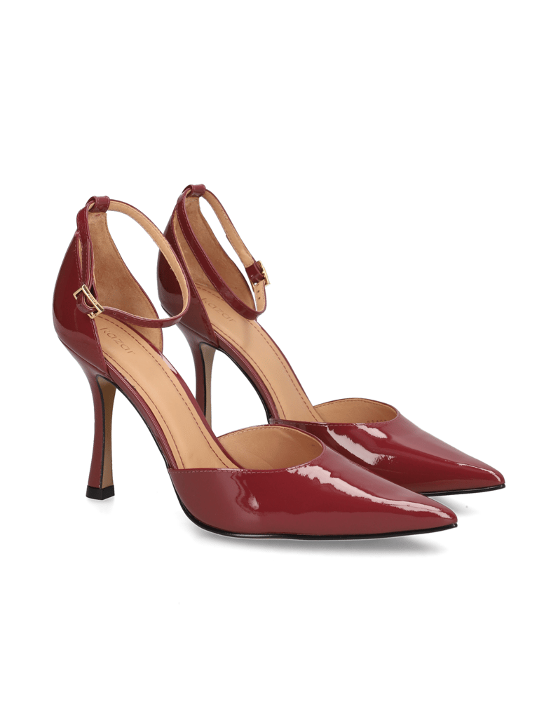 Kazar-Kastanienbraune-halboffene-Pumps-aus-Lac-rot