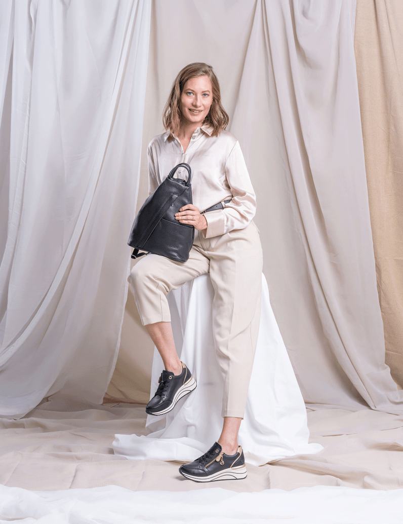 Remonte-Lederkombination-Sneaker-schwarz