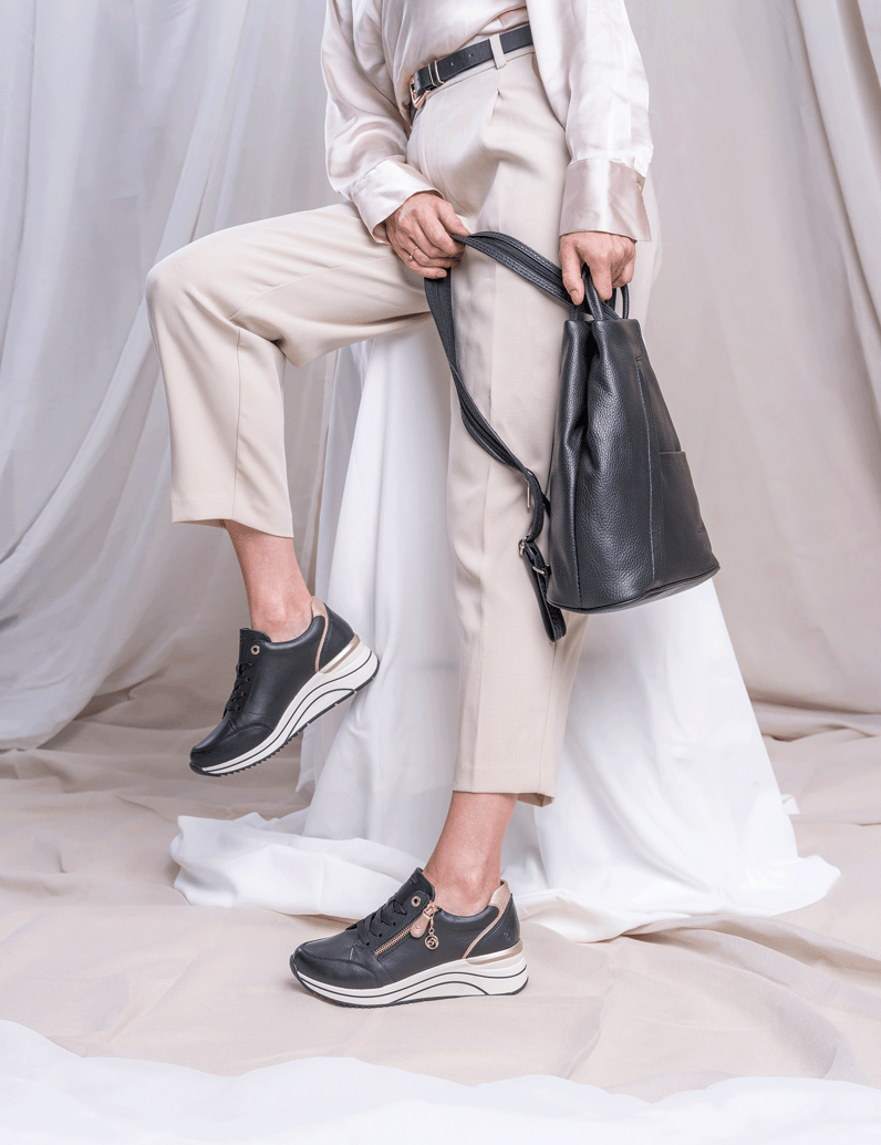 Remonte-Lederkombination-Sneaker-schwarz