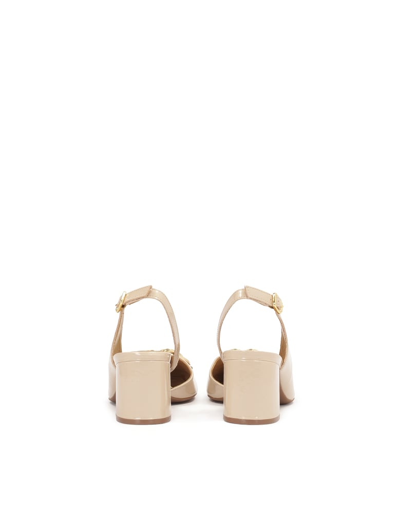 Kazar-Patent-leather-pumps-with-open-heel-on-a-low-post-béžová