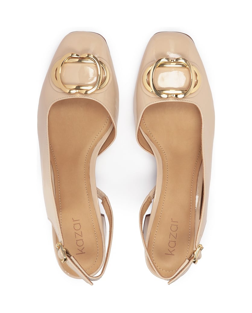 Kazar-Patent-leather-pumps-with-open-heel-on-a-low-post-béžová