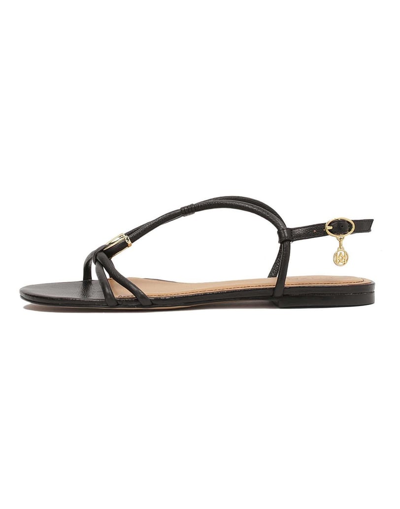 Kazar-Schwarze-Ledersandalen-mit-Schmuckverzie-gold