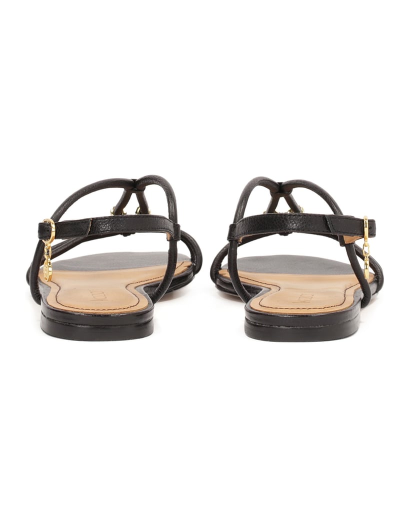 Kazar-Schwarze-Ledersandalen-mit-Schmuckverzie-gold