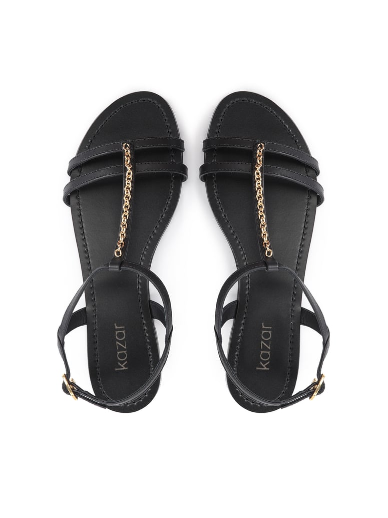 Kazar-Ladies-black-flat-sole-sandals-černá