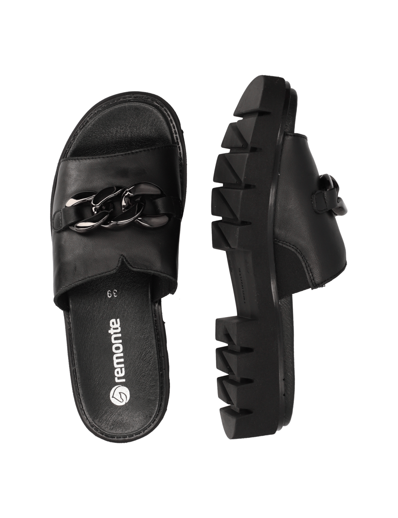 Remonte-Glattleder-Pantoffel-schwarz