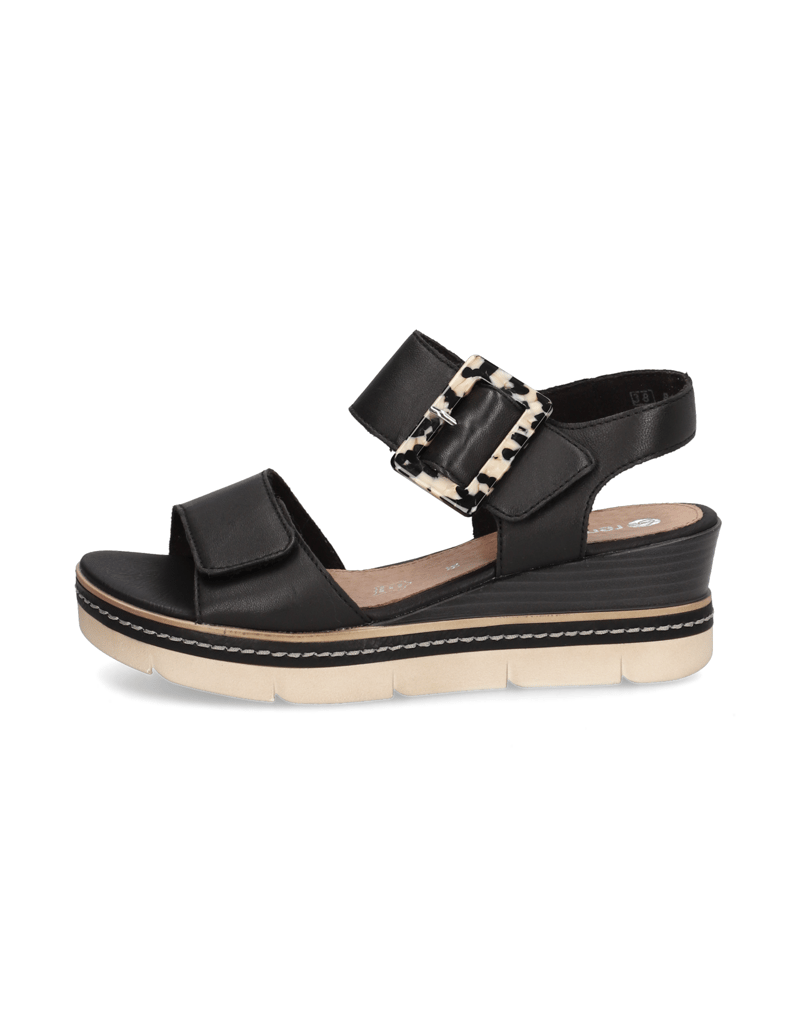 Remonte-hladká-koža-sandále-na-klinovom-podpätku-čierna