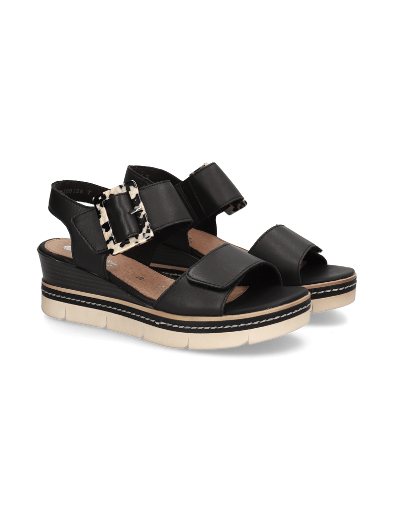 Remonte-hladká-koža-sandále-na-klinovom-podpätku-čierna