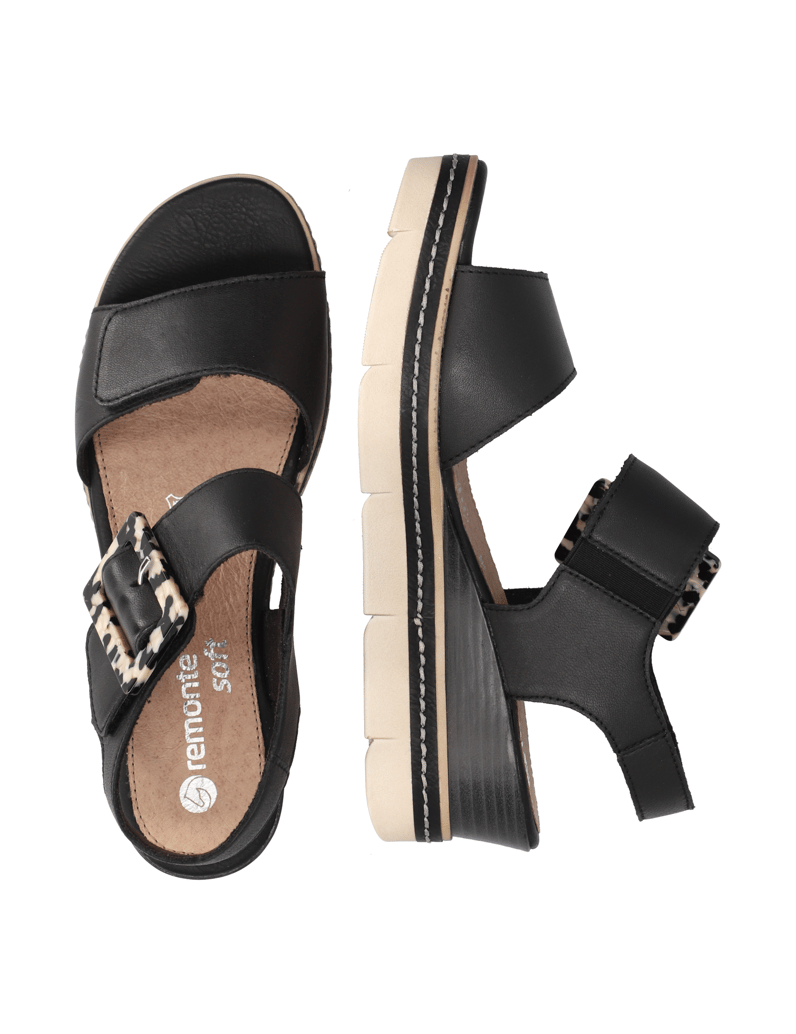 Remonte-hladká-koža-sandále-na-klinovom-podpätku-čierna