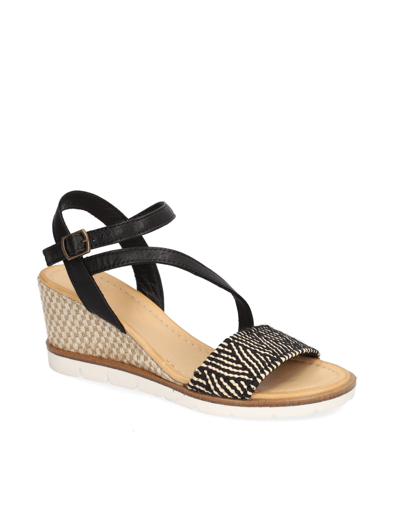 POE-Glattleder-Keilsandale-črna