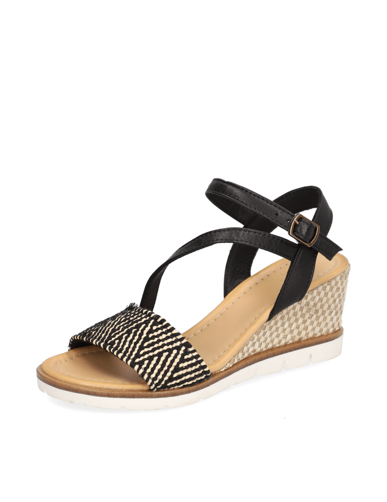 POE-Glattleder-Keilsandale-črna