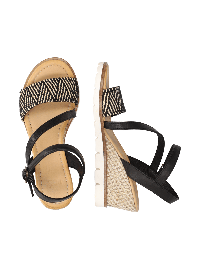 POE-Glattleder-Keilsandale-črna