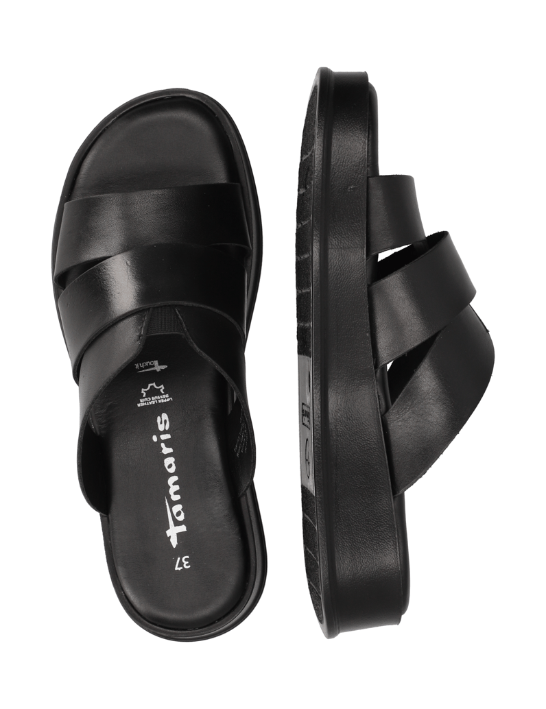 TAMARIS-hladká-kůže-pantofle-černá