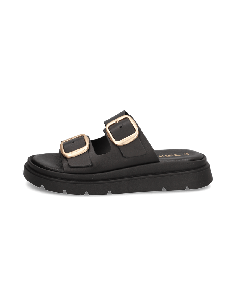 TAMARIS-hladká-kůže-pantofle-černá