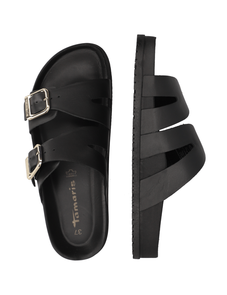 TAMARIS-hladká-kůže-pantofle-černá