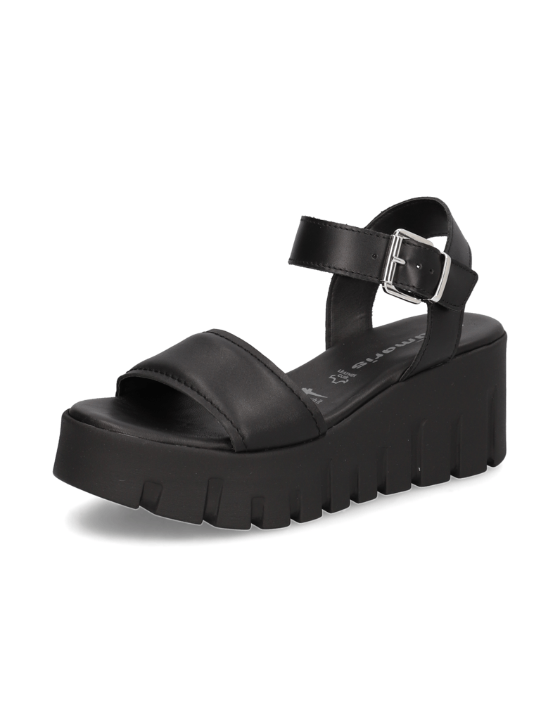 TAMARIS-Glattleder-Keilsandale-grau