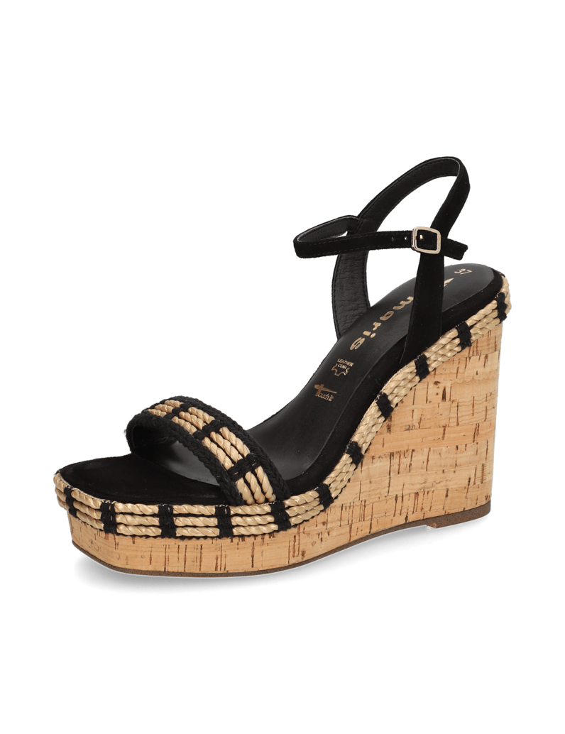 TAMARIS-velur-sandály-na-klínku-černá