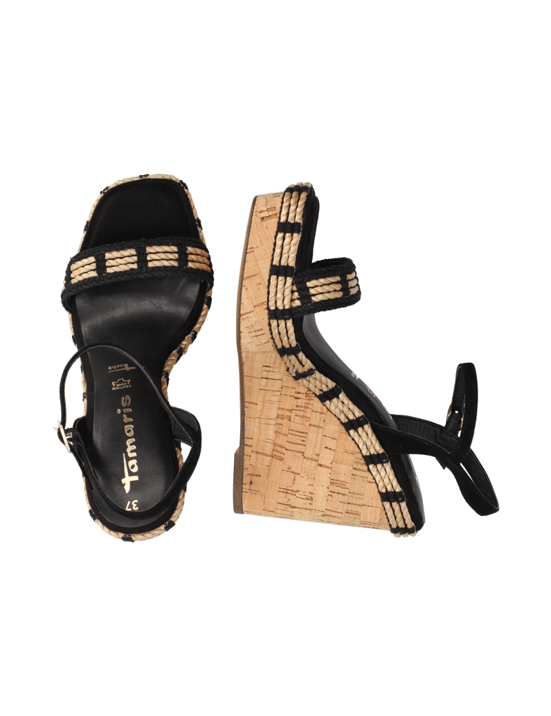 TAMARIS-velur-sandály-na-klínku-černá