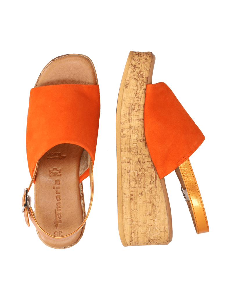 TAMARIS-Veloursleder-Keilsandale-orange