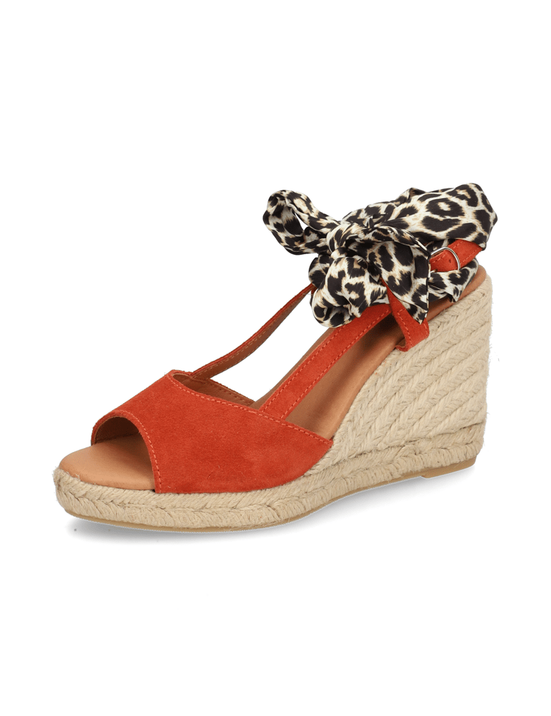 Pat-Calvin-velur-sandály-na-klínku-červená