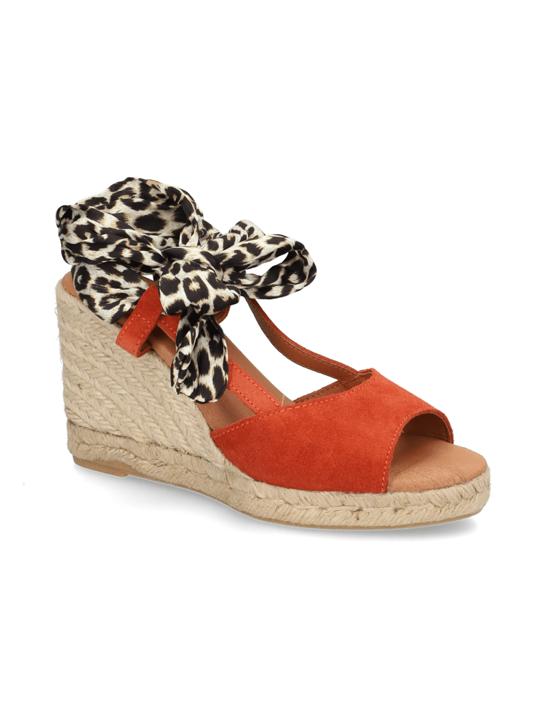 Pat-Calvin-velur-sandály-na-klínku-červená