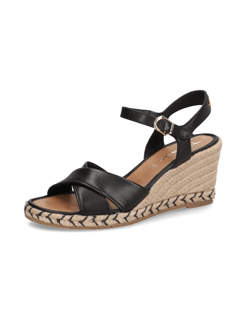 TAMARIS-Glattleder-Keilsandale-schwarz