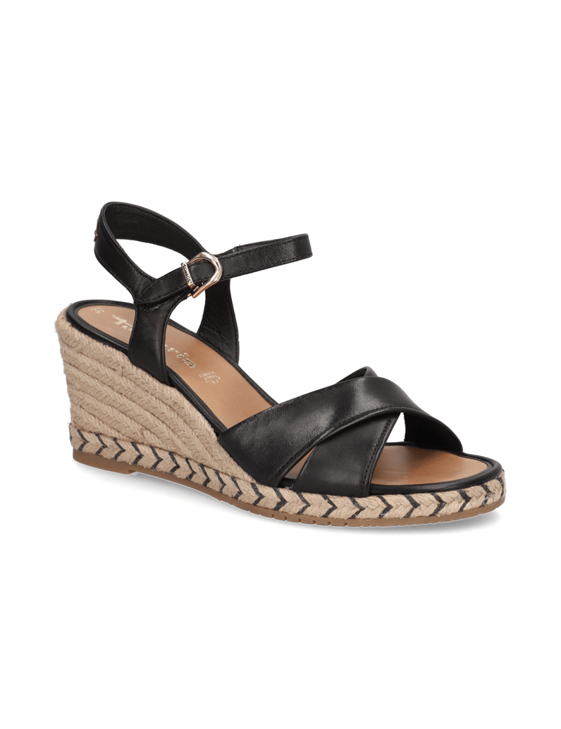 TAMARIS-Glattleder-Keilsandale-schwarz