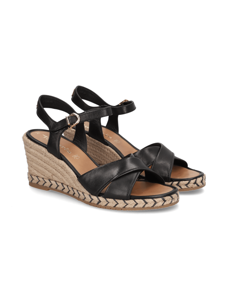 TAMARIS-Glattleder-Keilsandale-schwarz