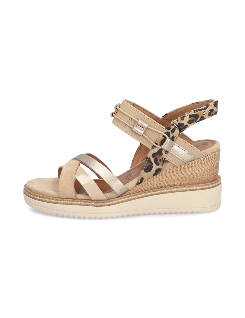 TAMARIS-Lederkombination-Keilsandale-beige
