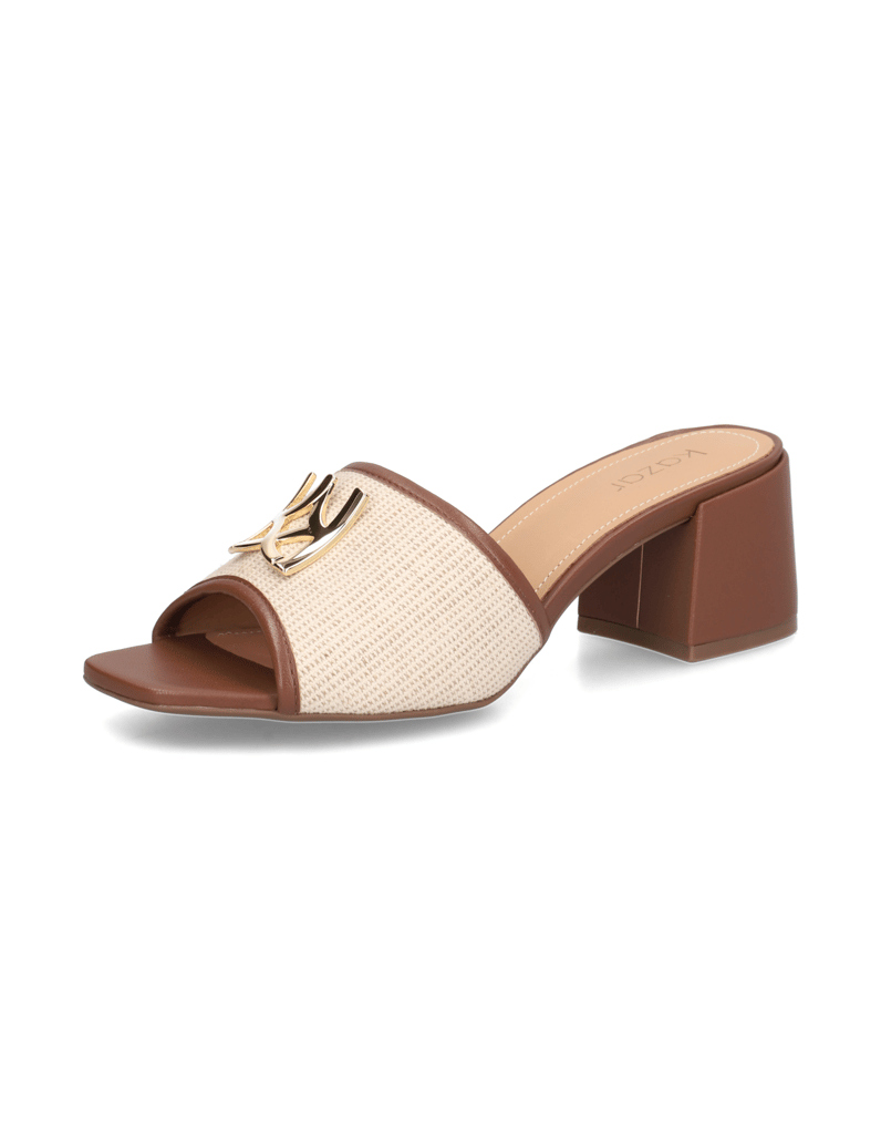 Kazar-Leather-mules-with-canvas-fabric-strap-hnedá