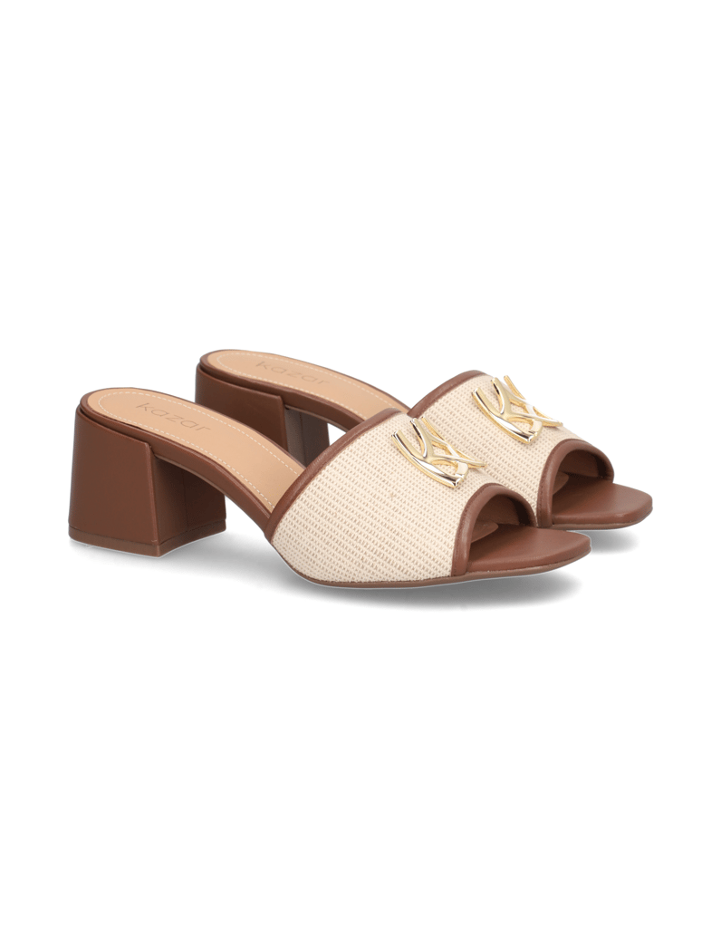 Kazar-Leather-mules-with-canvas-fabric-strap-hnedá