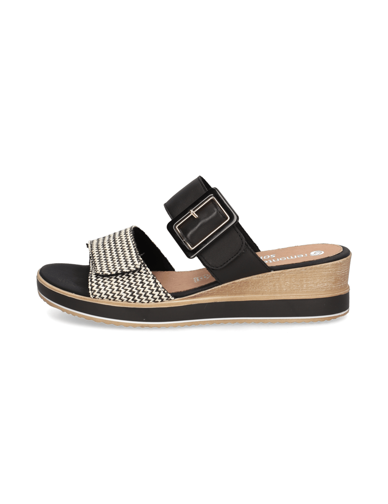 Remonte-Lederkombination-Pantoffel-schwarz