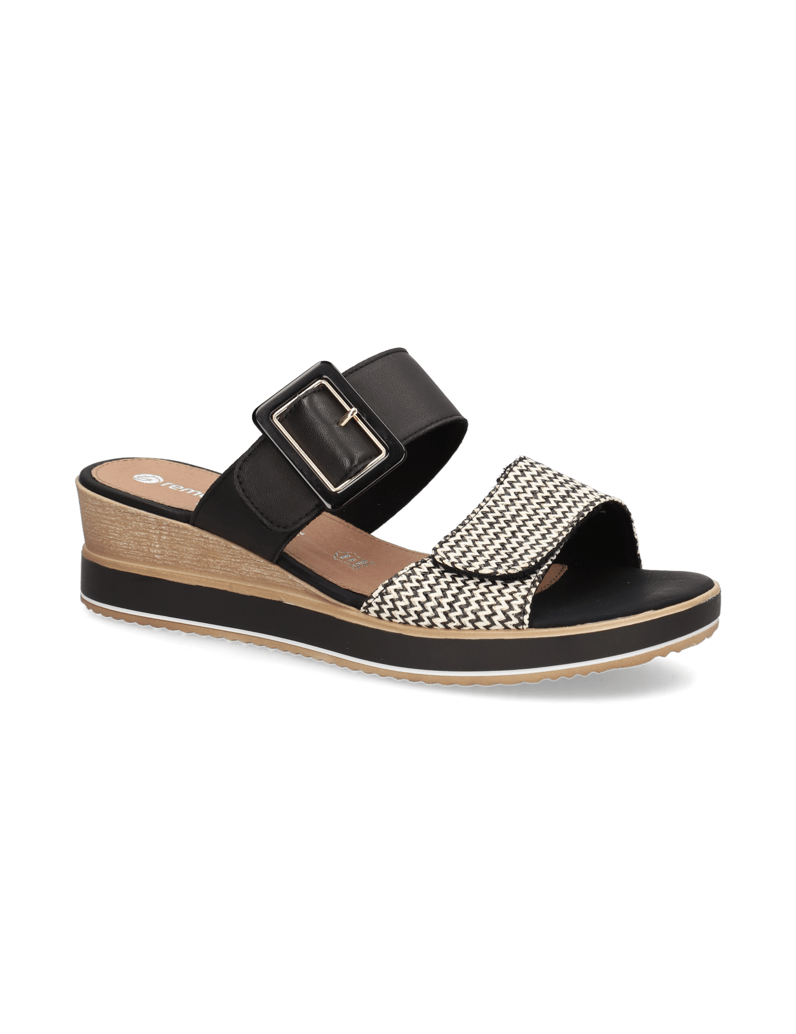 Remonte-Lederkombination-Pantoffel-schwarz