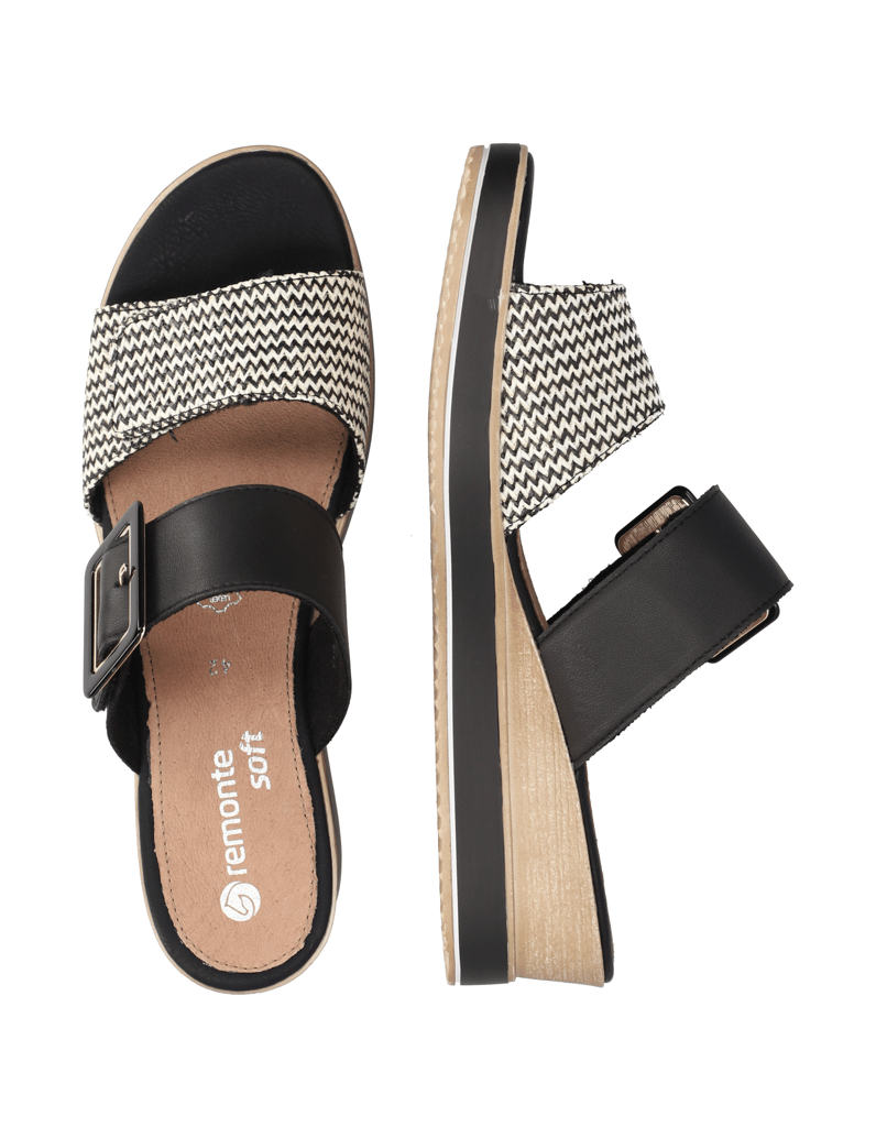 Remonte-Lederkombination-Pantoffel-schwarz