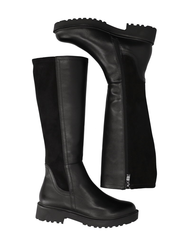 DELKA-kombinace-kůže-kozačky-černá