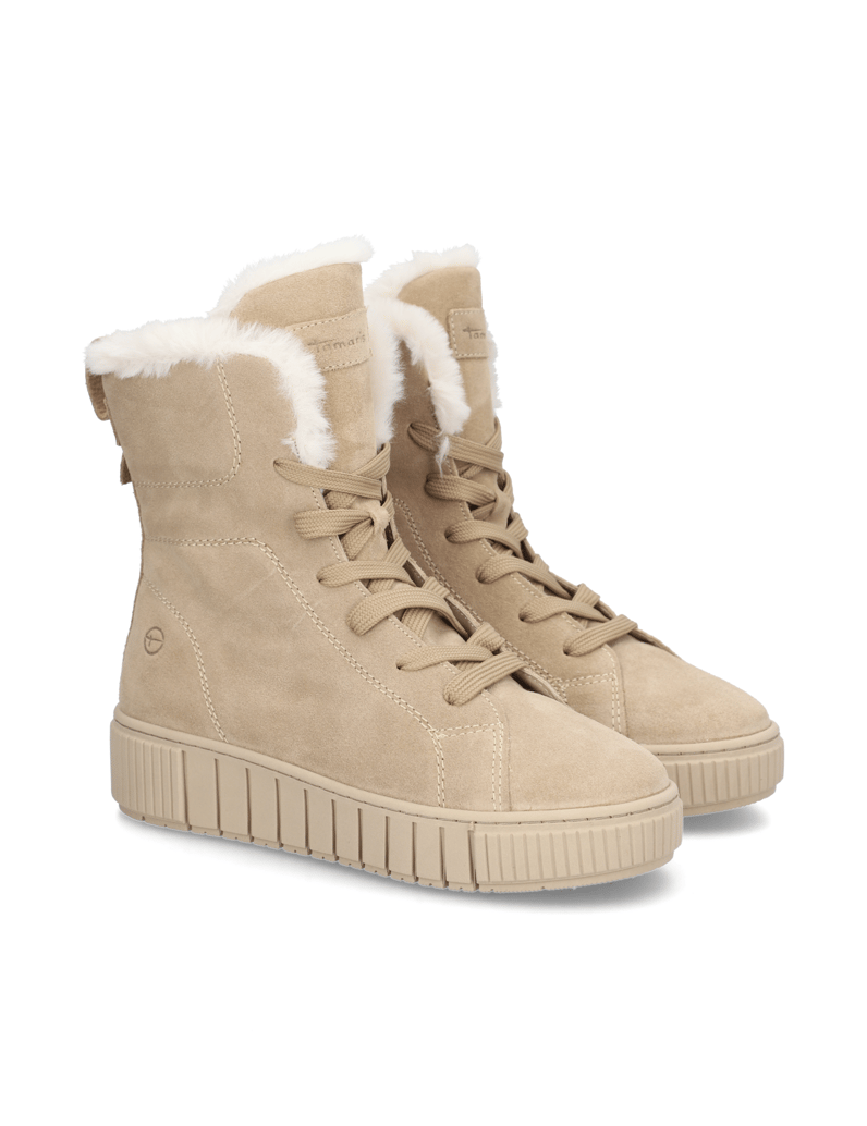 TAMARIS-velur-šněrovací-kotníčkové-boty-béžová