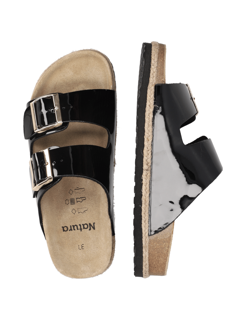 Natura-Synthetik-Lack-Hausschuh-schwarz