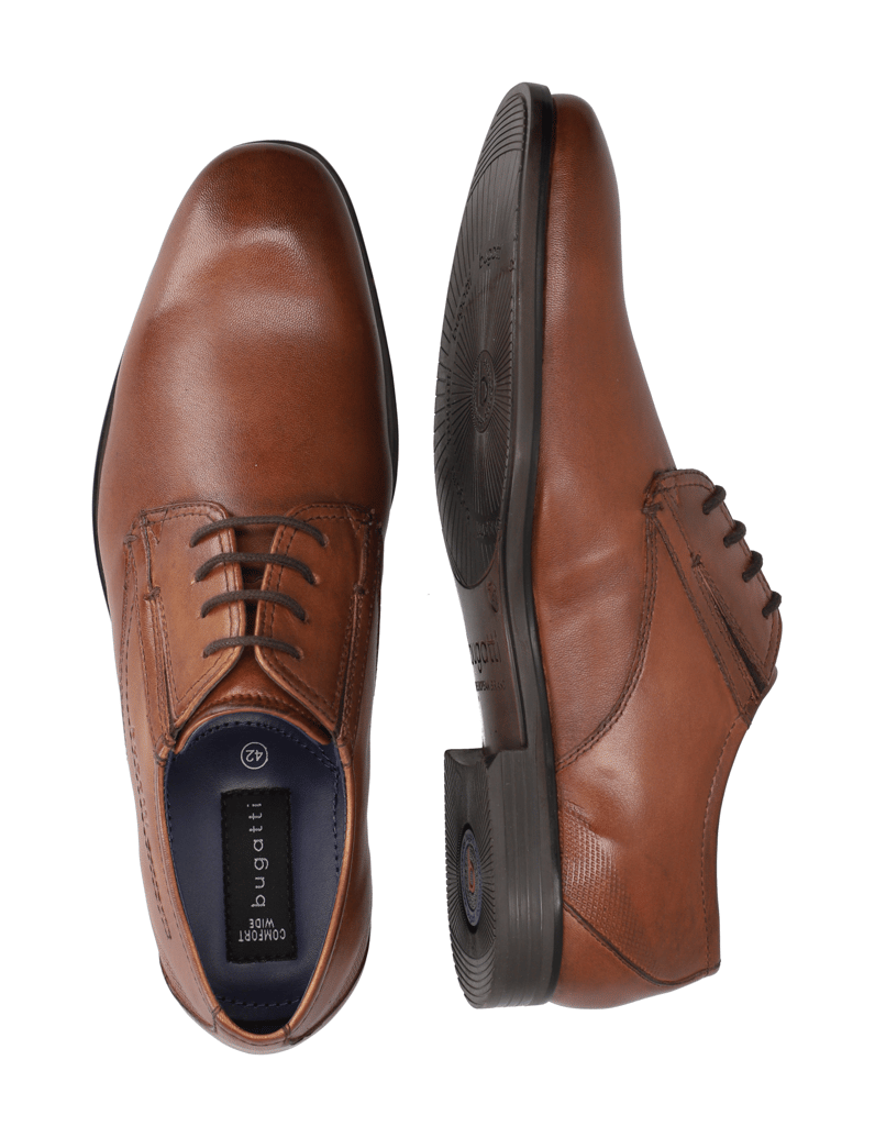 BUGATTI-gladko-usnje-čevlji-na-vezalke-konjak