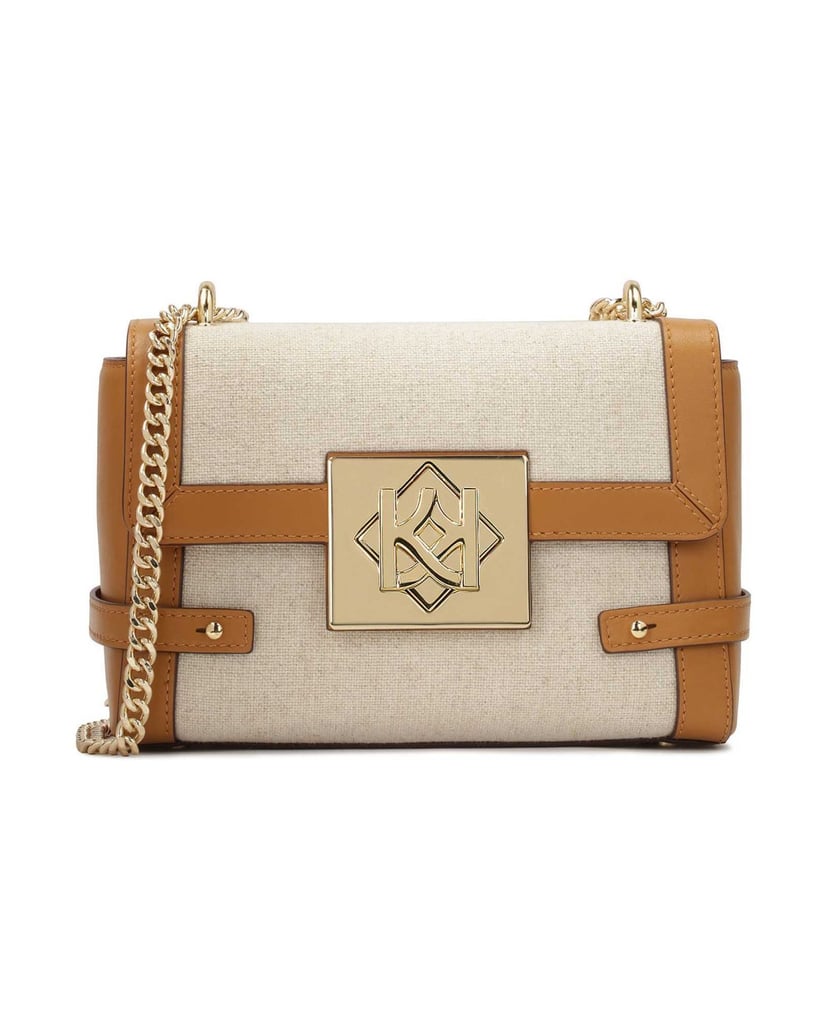 Kazar-Beige-Leinen-Stoff-Kette-Handtasche-schwarz