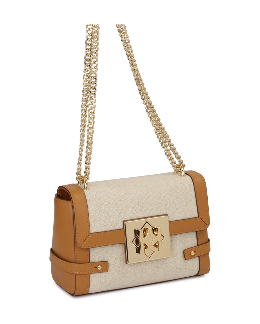 Kazar-Beige-Leinen-Stoff-Kette-Handtasche-schwarz