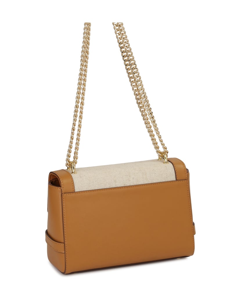 Kazar-Beige-Leinen-Stoff-Kette-Handtasche-schwarz
