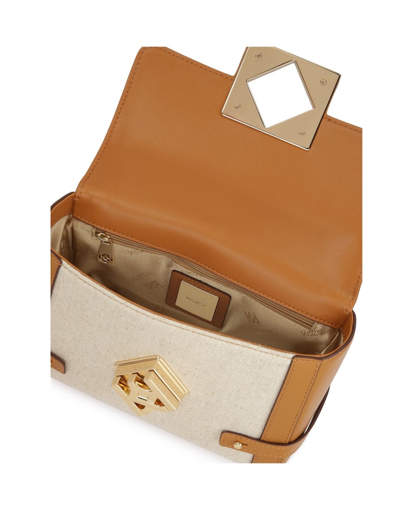 Kazar-Beige-Leinen-Stoff-Kette-Handtasche-schwarz