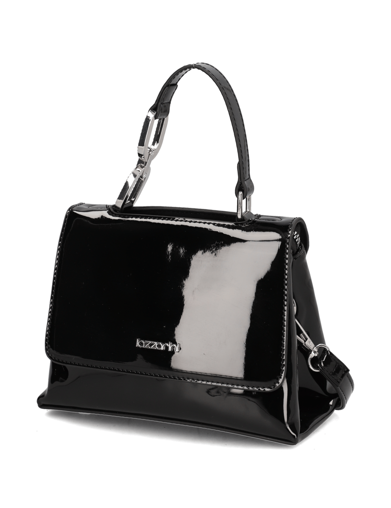 Lazzarini-lakovaná-syntetika-malá-taška-čierna