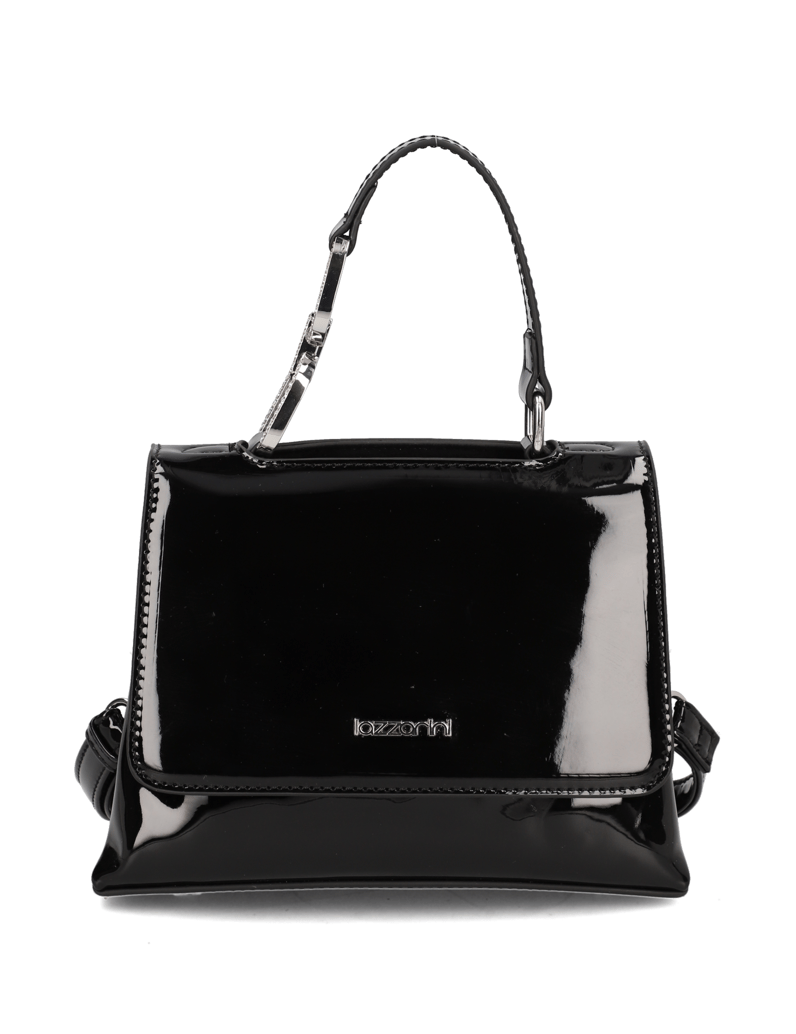 Lazzarini-lakovaná-syntetika-malá-taška-čierna