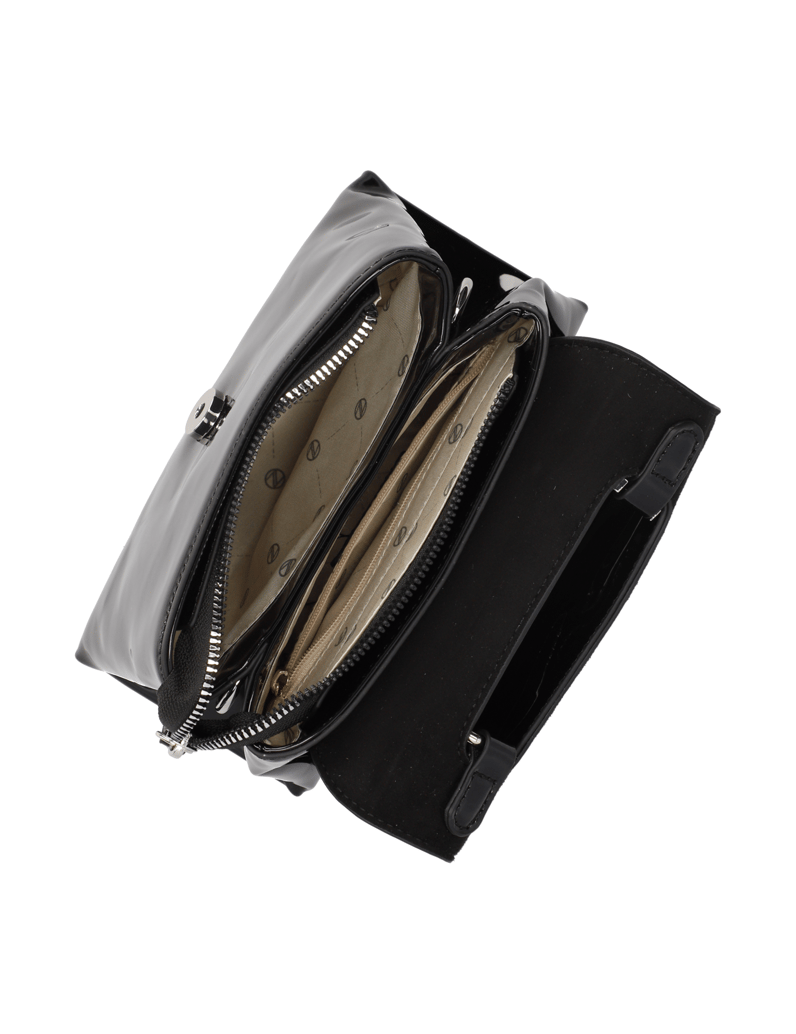 Lazzarini-lakovaná-syntetika-malá-taška-čierna