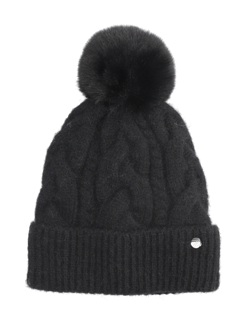 Lazzarini-MÜTZE-MIT--BOMMEL-UND-ZOPFMUSTER-čierna