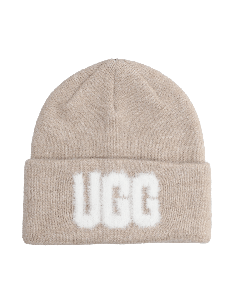 UGG-FUZZY-UGG-LOGO-BEANIE-bež