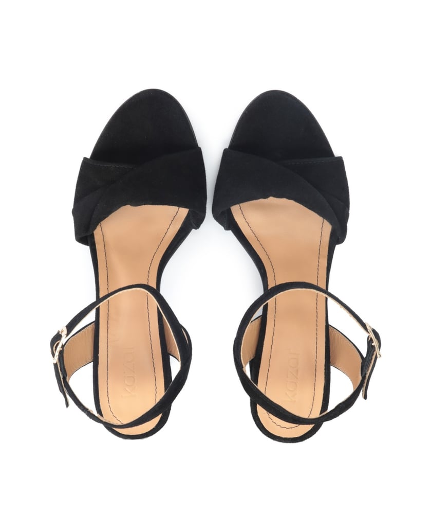 Kazar-Black-suede-wide-strap-sandals-černá