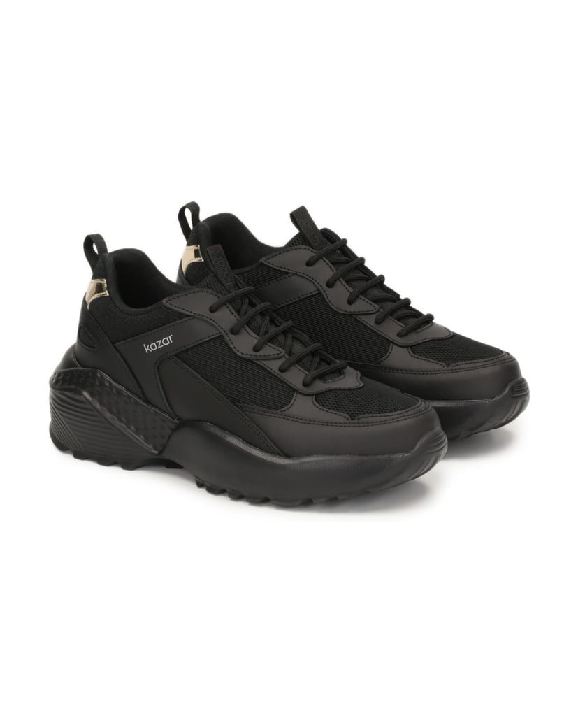 Kazar-Damen-Turnschuhe-aus-Leder-mit-dicker-Sohle-schwarz