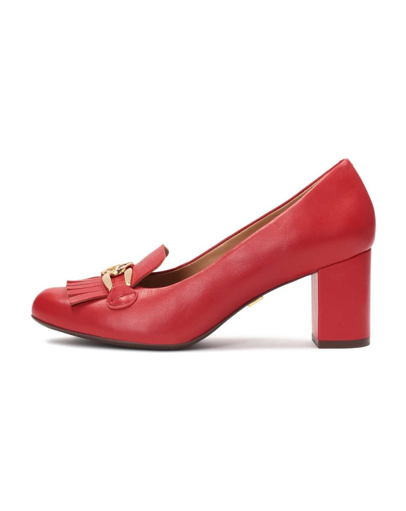 Kazar-Red-pumps-with-metal-links-červená